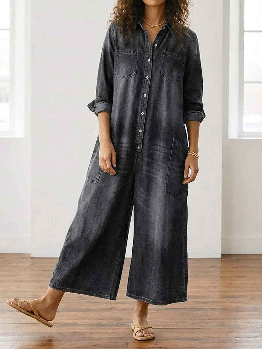 Diana™ | Vintage denim overal s gombami