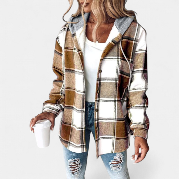 HONEY | Károvaná košeľová bunda s kapucňou