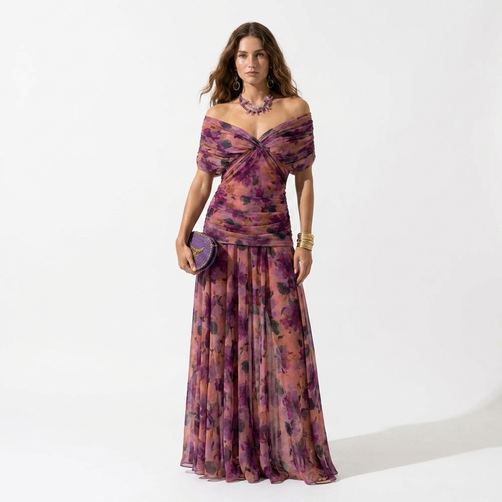 Xenia - Dlhá elegantná šaty s V výstrihom