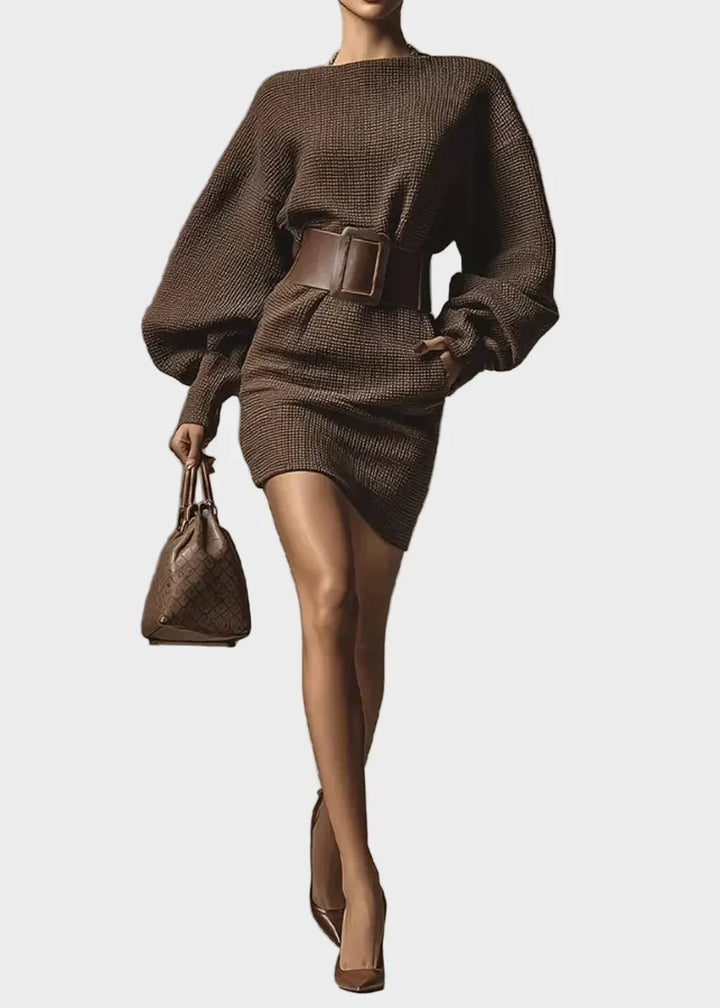 Vasia - Pletené Šaty Mocha s Siluetou